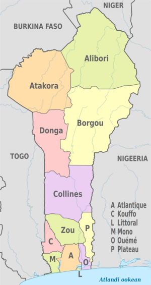 Archivo:Benin, administrative divisions - et - colored