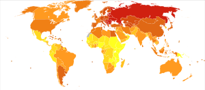Archivo:Cardiovascular diseases world map-Deaths per million persons-WHO2012