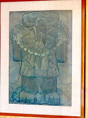 Archivo:Friso central de 'Nuestros dioses' (Coatlicue), de Saturnino Herrán en el Museo Aguascalientes 05