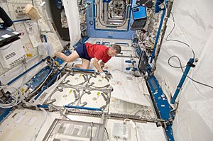 Archivo:ISS-20 Robert Thirsk at the Minus Eighty Degree Laboratory Freezer