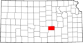 Map of Kansas highlighting Harvey County