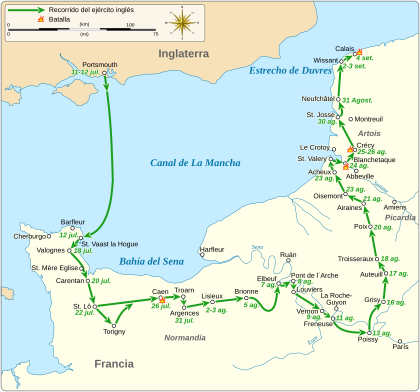 Archivo:Map of the route of Edward III's chevauchée of 1346-es