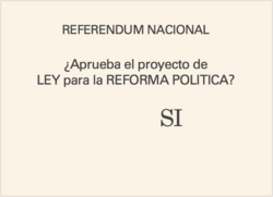 Papeleta de voto favorable al SI utilizada en el referéndum sobre la Ley para la Reforma Política.