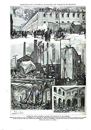 Archivo:1890-11-15, La Ilustración Española y Americana, Incendio de la Fábrica Nacional de Tabacos de Madrid