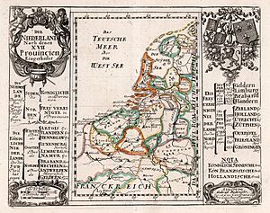Archivo:Die Niederlande Nach denen XVII Provincien Eingetheilet (Zeventien Provinciën der Nederlanden, 17 Provinces) Gabriel Bodenehr