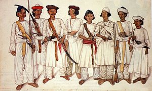 Archivo:Eight Gurkha men depicted in a British Indian painting, 1815