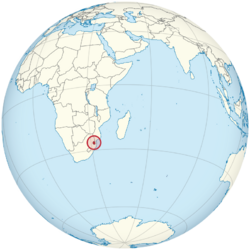 Eswatini on the globe (special marker) (Madagascar centered).svg