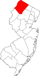 Mapa de Nueva Jersey con la ubicación del condado de Sussex