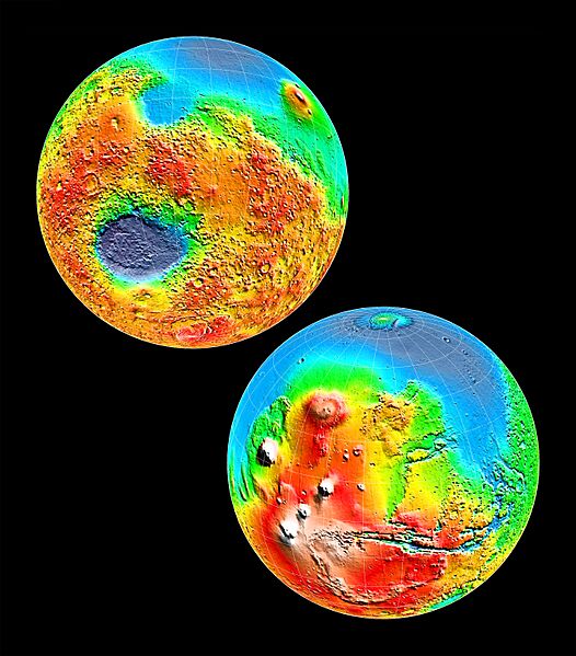 PIA02040 Martian hemispheres by MOLA