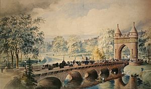 Archivo:Park River Bridge and Soldiers and Sailors Arch by Theodore Otto Langerfeldt (1841-1906)
