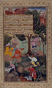 Archivo:Weighing grain, from the Babur-namah