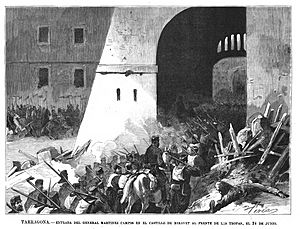 Archivo:1875-07-08, La Ilustración Española y Americana, Entrada del general Martínez Campos en el castillo de Miravet al frente de las tropas, el 24 de junio