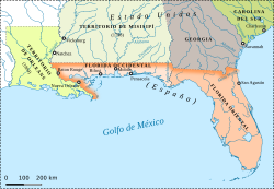 Las Floridas Occidental y Oriental hacia 1810.