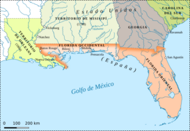 Las Floridas Occidental y Oriental hacia 1810.