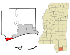 Harrison County Mississippi Incorporated and Unincorporated areas Pass Christian Highlighted.svg