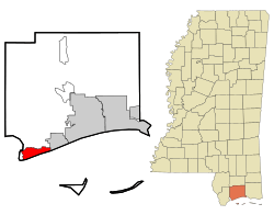 Harrison County Mississippi Incorporated and Unincorporated areas Pass Christian Highlighted.svg
