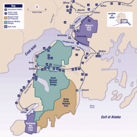 Mapa del parque en la península de Kenai
