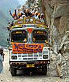 Sikh pilgrims cheering on bus to Manikaran