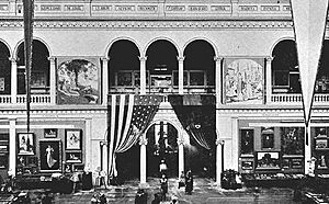 Archivo:Amanda Brewster Sewell, Murals at Women's Building, 1893 Exposition, Sewell's mural, Arcadia, on the left