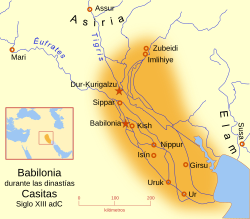 Babilonia durante la dinastía Casitas Siglo XIII adC ES.svg