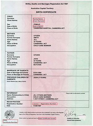 Archivo:Birth certificate - Australian Capital Territory