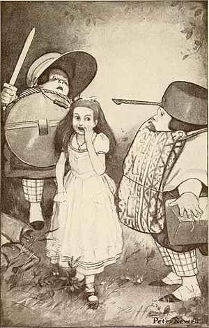 Tweedledum y Tweedledee con Alicia, de una edición de 1902 de la obra de Lewis Carrol