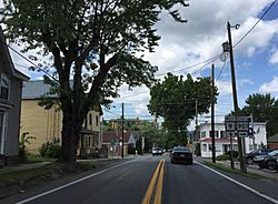 2016-08-25 14 32 02 View west along West Virginia State Route 9 (Hedgesville Road) between Zion Street and West Virginia State Route 901 (Mary Street) in Hedgesville, Berkeley County, West Virginia.jpg