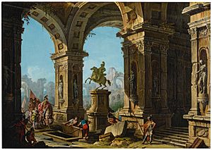 Archivo:A capriccio view of a classical portico with Alexander The Great before the tomb of Achilles