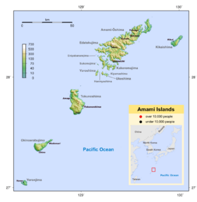 Localización en el grupo de las islas Amami