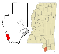 Hancock County Mississippi Incorporated and Unincorporated areas Pearlington Highlighted.svg