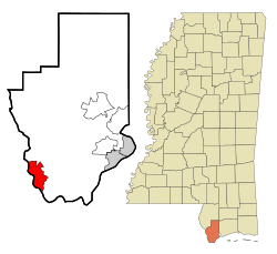 Hancock County Mississippi Incorporated and Unincorporated areas Pearlington Highlighted.svg