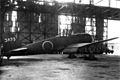 Mitsubishi A7M2 in a hangar of the Yokosuka Naval Air Technical Arsenal, circa in late 1945 (80-G-193476)