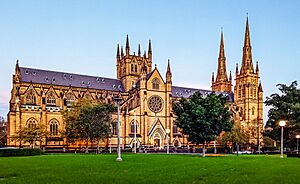 Archivo:St Mary's Cathedral as viewed from Hyde Park, Sydney b