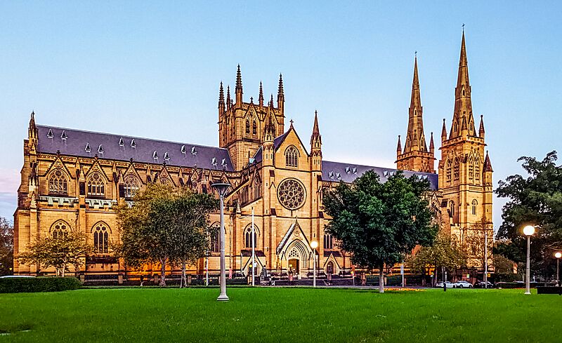 St Mary's Cathedral as viewed from Hyde Park, Sydney b