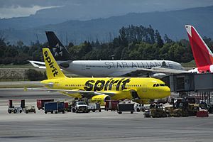 Archivo:2018 Aeropuerto El Dorado de Bogotá - Aviones de Spirit y de Star Alliance