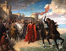 Archivo:Alfonso X el Sabio tomando posesión del mar después de la conquista de Cádiz. Matías Moreno. 1866
