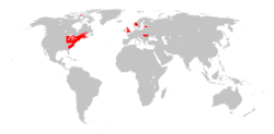 Localidades en que se han recolectado fósiles de Eurypterus.