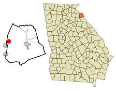 Hart County Georgia Incorporated and Unincorporated areas Bowersville Highlighted.svg