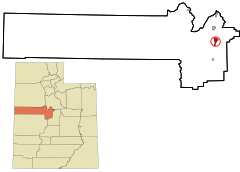 Juab County Utah incorporated and unincorporated areas Nephi highlighted.svg