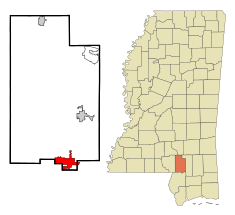 Lamar County Mississippi Incorporated and Unincorporated areas Lumberton Highlighted.svg