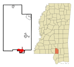 Lamar County Mississippi Incorporated and Unincorporated areas Lumberton Highlighted.svg
