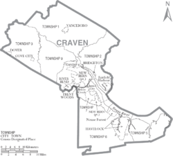 Archivo:Map of Craven County North Carolina With Municipal and Township Labels