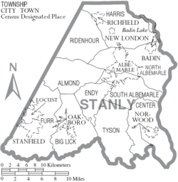 Archivo:Map of Stanly County North Carolina With Municipal and Township Labels