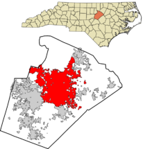 Wake County North Carolina incorporated and unincorporated areas Raleigh highlighted.svg