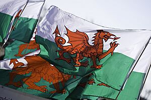 Archivo:Welsh flags, St David's Day 2009 Baner Cymru, Dydd Gŵyl Dewi 2009