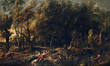 Peter Paul Rubens - Landschap met de jacht van Meleager en Atalanta op het Caledonische everzwijn (Ovidius, Metamorfosen, VIII, 229-237) - P001662 - Museo del Prado.jpg