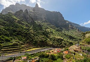 Archivo:Ribeira Brava valley and Pico da Cruz in Serra de Água, Ribeira Brava, Madeira, 2023 May