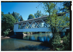 VIEW DUE EAST - Larwood Bridge, Spanning Crabtree Creek, Fish Hatchery Road (CR 648), Lacomb, Linn County, OR HAER OR-124-29 (CT).tif