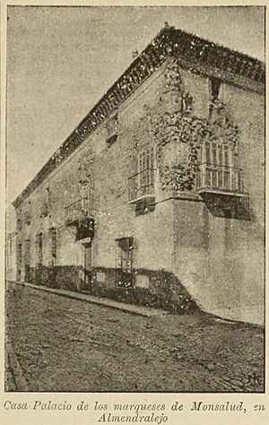 Archivo:1887, Diccionario enciclopédico hispano-americano de literatura, ciencias y artes, vol. 1, Casa-palacio de los marqueses de Monsalud, en Almendralejo