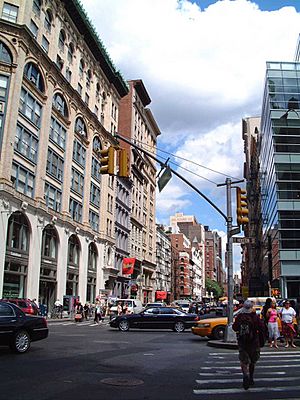 Broadway and Houston St intersection in Noho, New York City.jpg